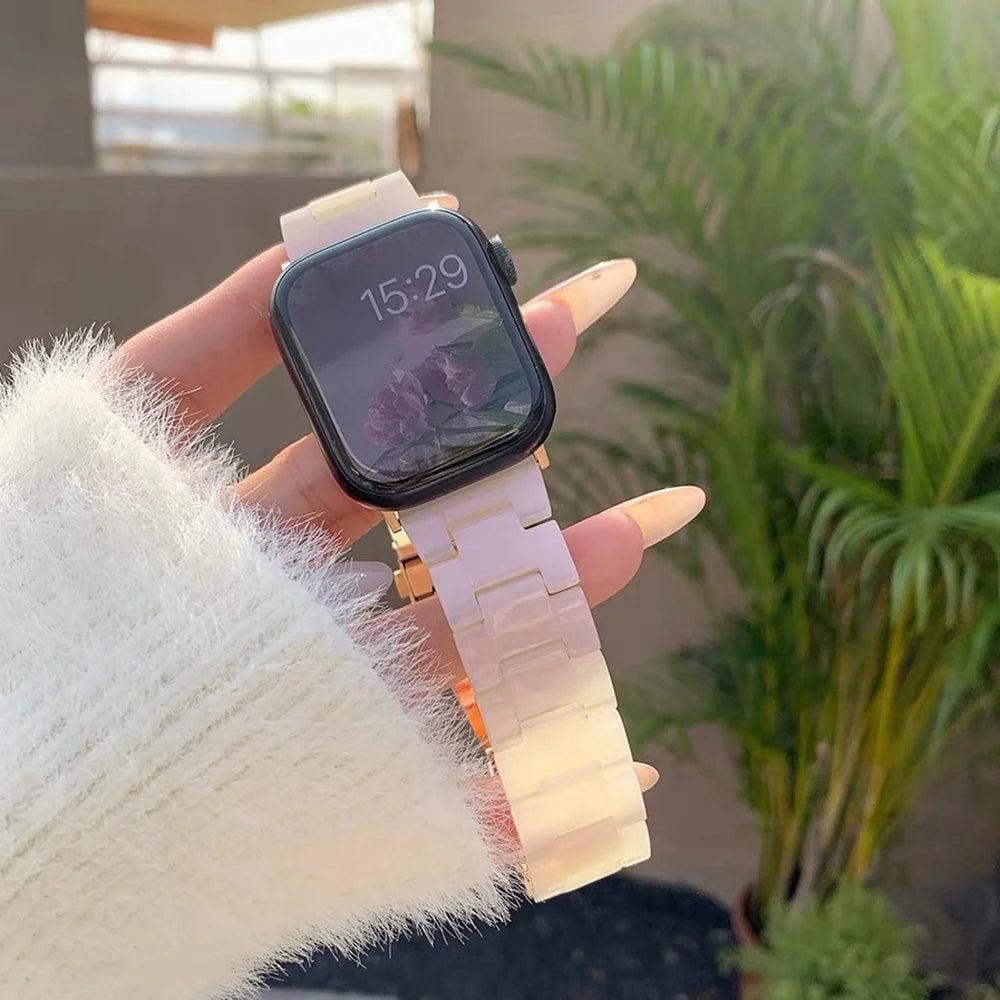 Resin Strap Correa for Apple Watch Band 44mm 40mm 45mm 49mm 38mm 42mm 41mm Fashion Wrist Band for IWatch Series 11 10 9 8 7 6 5
