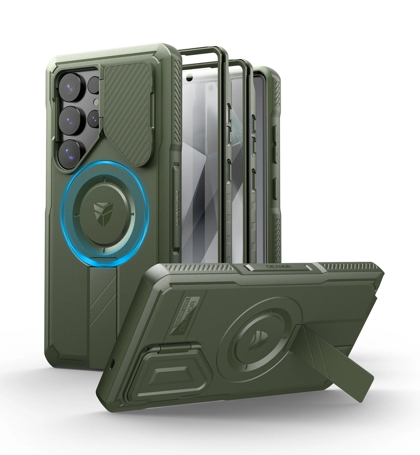 Dexnor For Samsung Galaxy S25 Ultra Case Rugged Shockproof with Sliding Camera Cover Built-in Screen Protector Kickstand