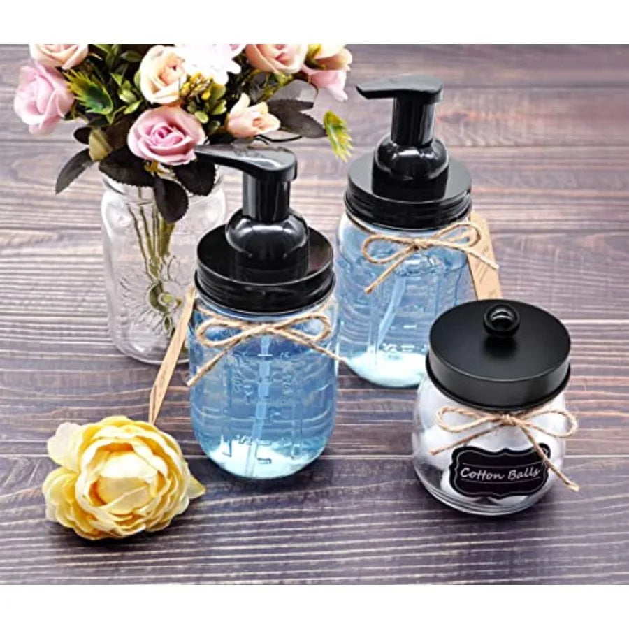 Mason Jar Foaming Soap Dispenser, Rustproof Stainless Steel Lid, BPA Free Pump, Waterproof Labels, Rustic Farmhouse Decor, Refi