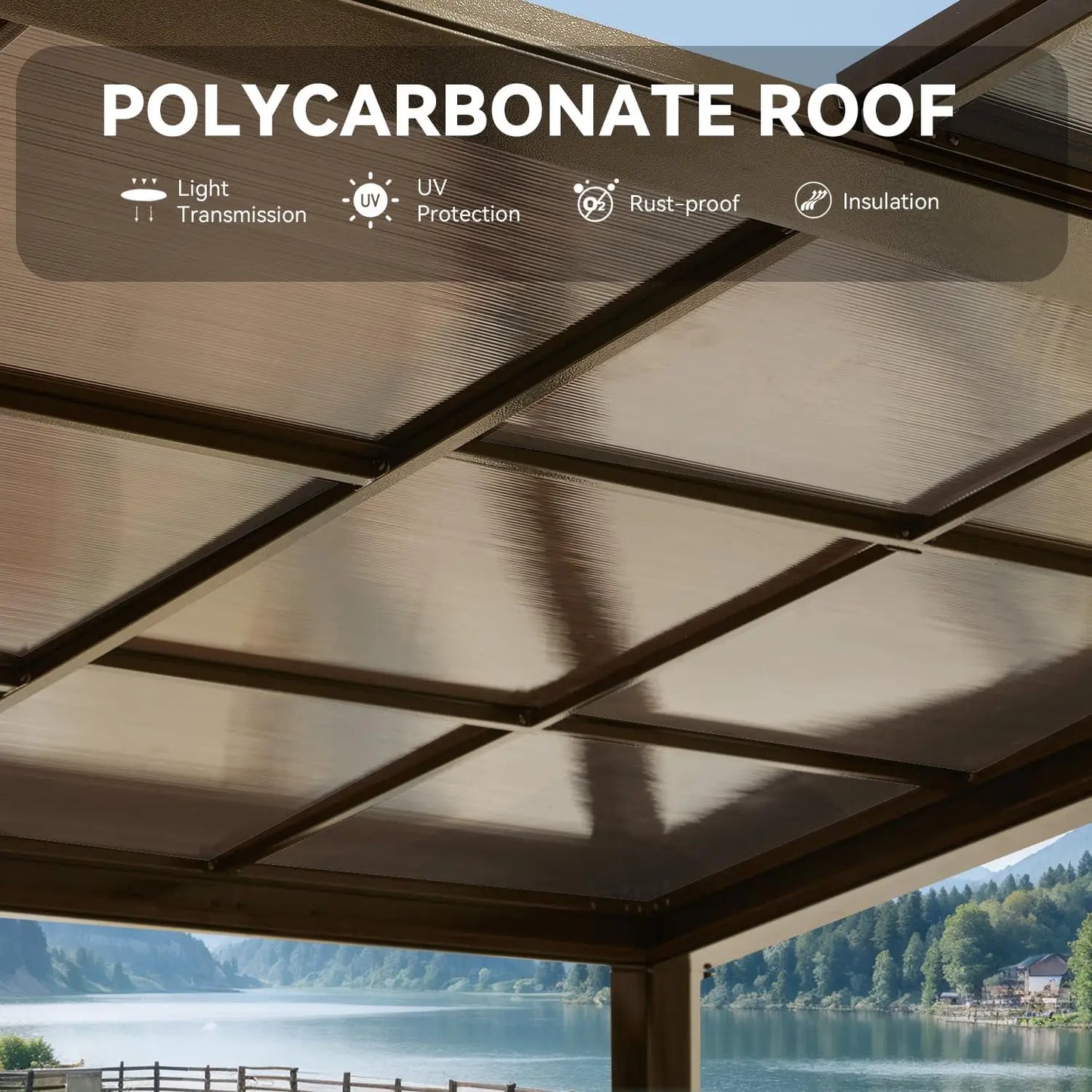 10x13 Adjustable Polycarbonate Roof Aluminum Frame Permanent Pergola for Patio Outdoor Shelter, Custom