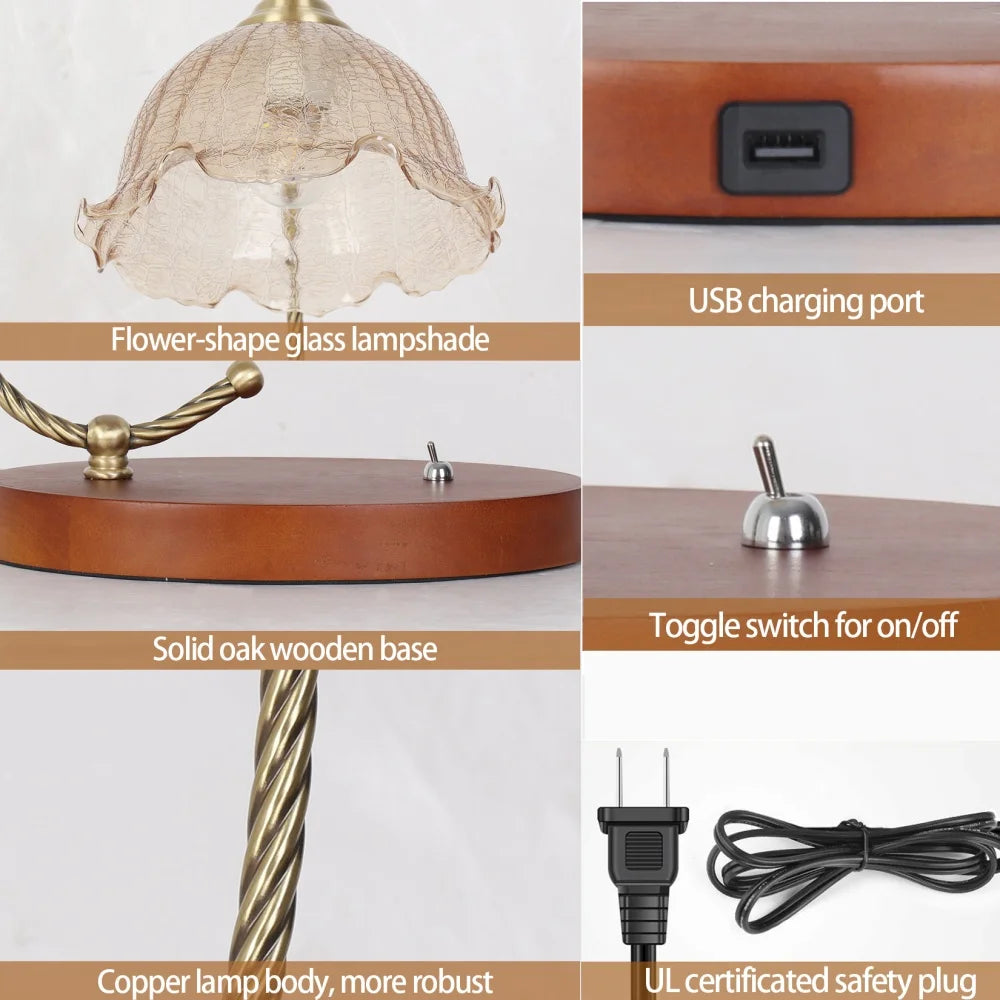 Mid-Century Bedside Table Lamp Modern Glass Flower Desk Lamp Gold Reading Lamp