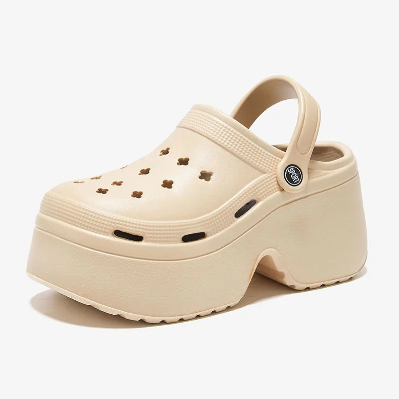9CM Thick Women's Sandals 2024 New Summer Slippers High Heel Soft Sole Beach Garden Shoes Outdoor Waterproof Women's Hole Shoes