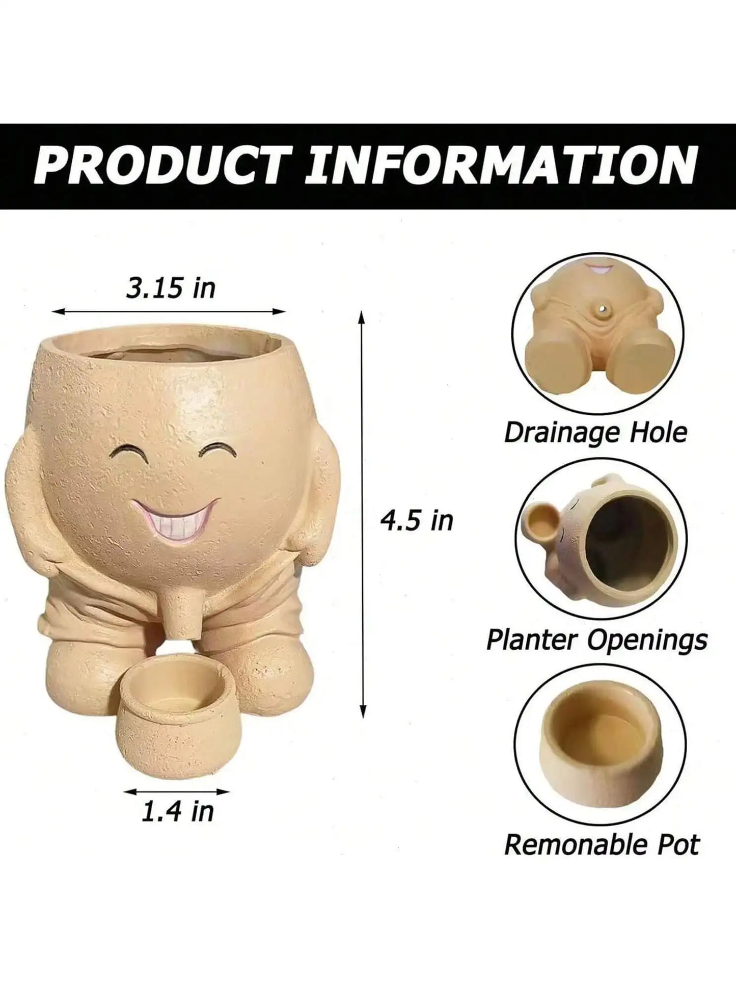 Charming Face Planter Pots, Cute Head Chair Shaped Succulent Planter, Unique Artistic Plant Pot for Small Indoor Outdoor Plants, Ideal for Home Garden Office Desktop Decor, Creative Novelty Housewarming Festival Gift for Plan