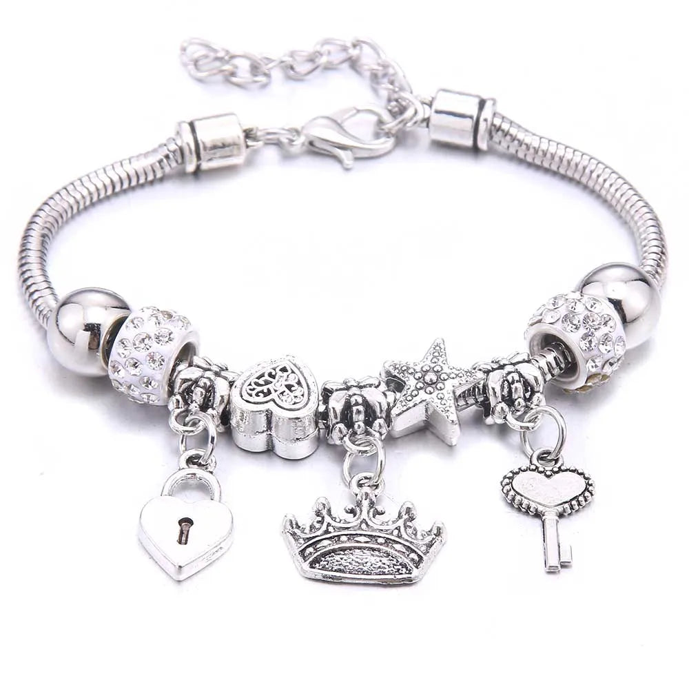 2025 New Charm Bracelet & Bangles Jewelry white butterfly Crown Beads Bracelets Brands Bracelets Fit Women Girl Gift