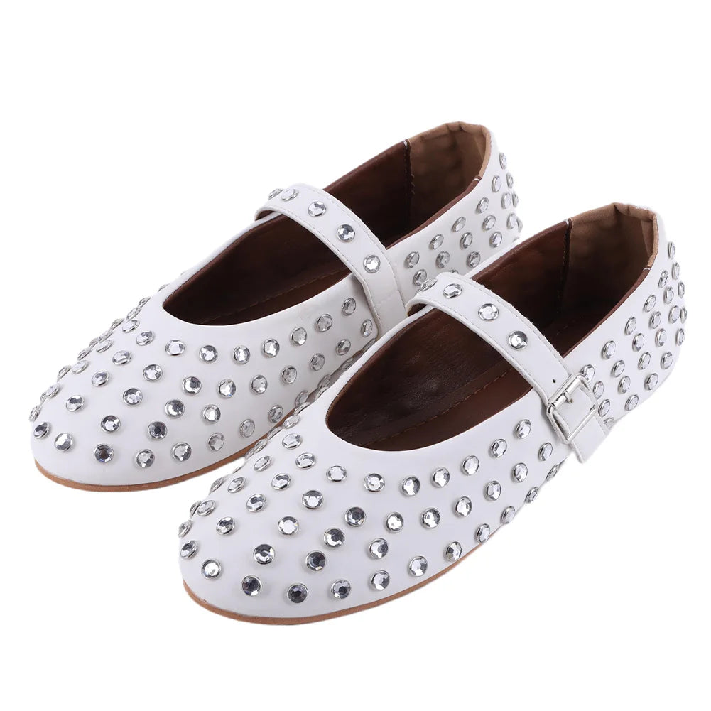 Women Crystal Studded Flats with Buckle Strap Rhinestone Ballet Flats Fashion Glitter Shoes Comfortable Female Casual Shoes