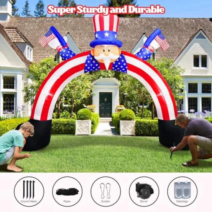 12FT Length 9FT Tall Independence Day Inflatables Uncle Sam Decorations, 4th of July Blow Up Inflatable Yard Decorations Built-