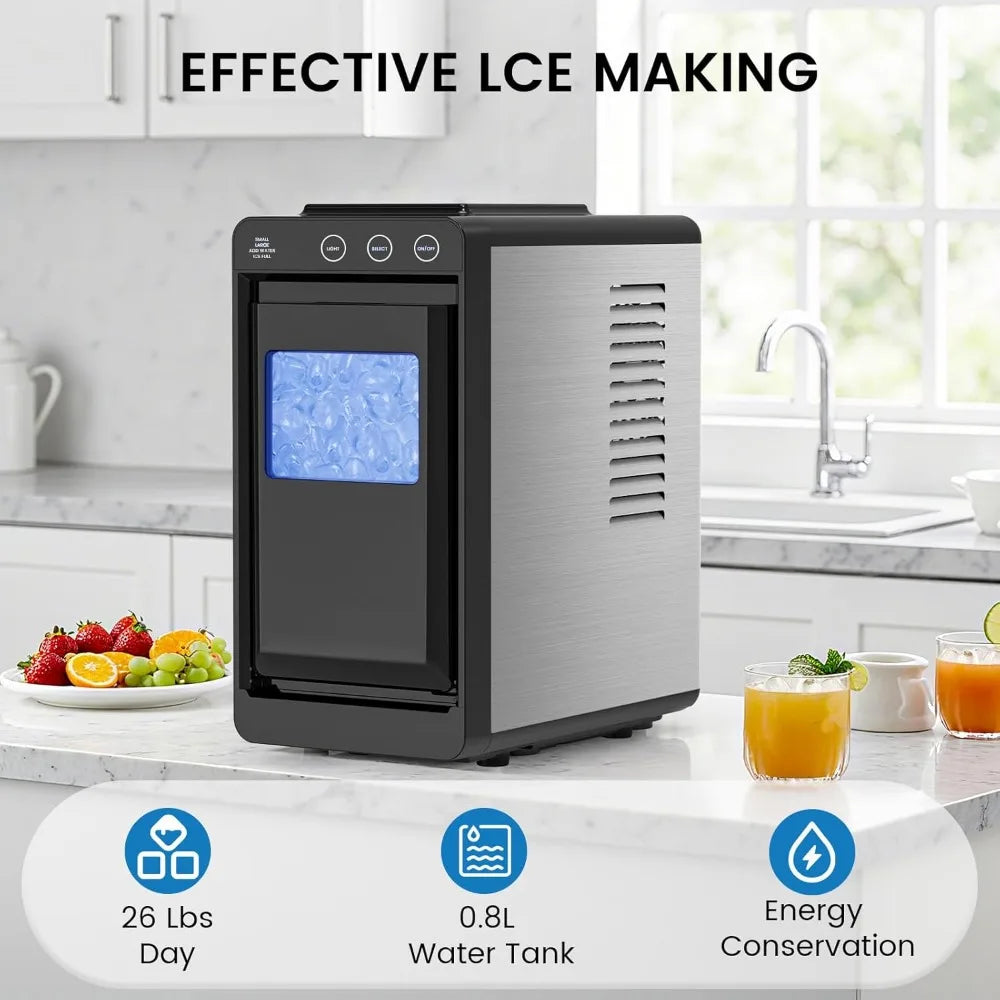Portable Ice Maker, 26lbs/24Hrs, 8 Cubes in 6 Mins, Self-Cleaning, Quiet Compact for Kitchen RV Camping