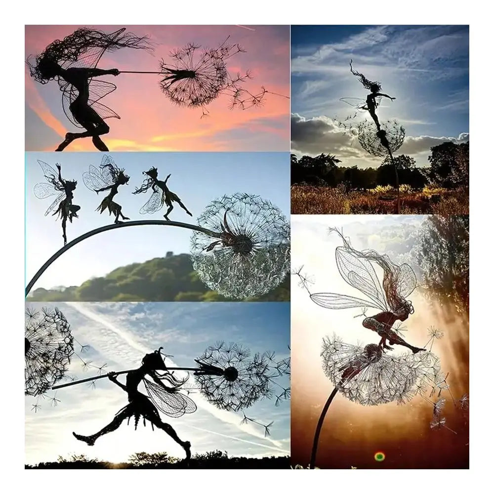 Metal Flower Fairy Garden Statue Dancing With Dandelion, Perfect For Outdoor Yard, Courtyard, Lawn, Or Patio Decor Versatile Fa