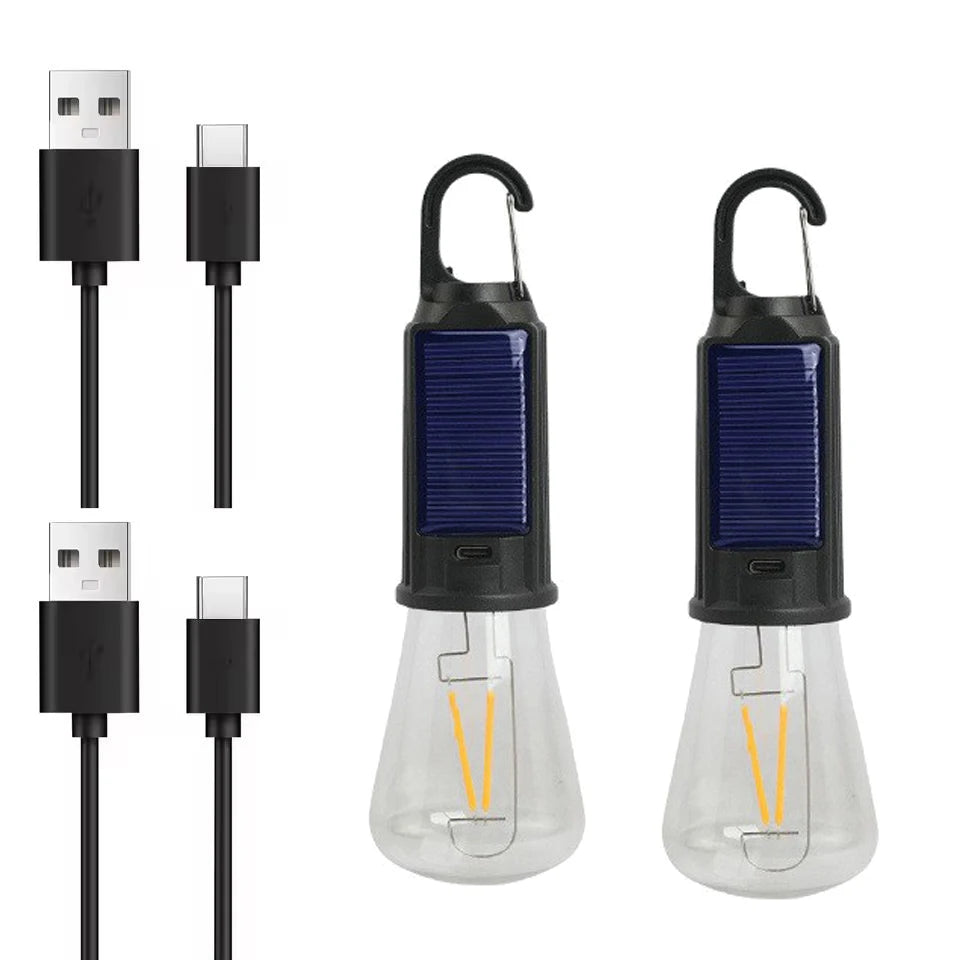 Solar Powered Portable Lamp LED Bulbs USB Charging Solar Light Waterproof Flashlight Night Light Essential for Outdoor Camping