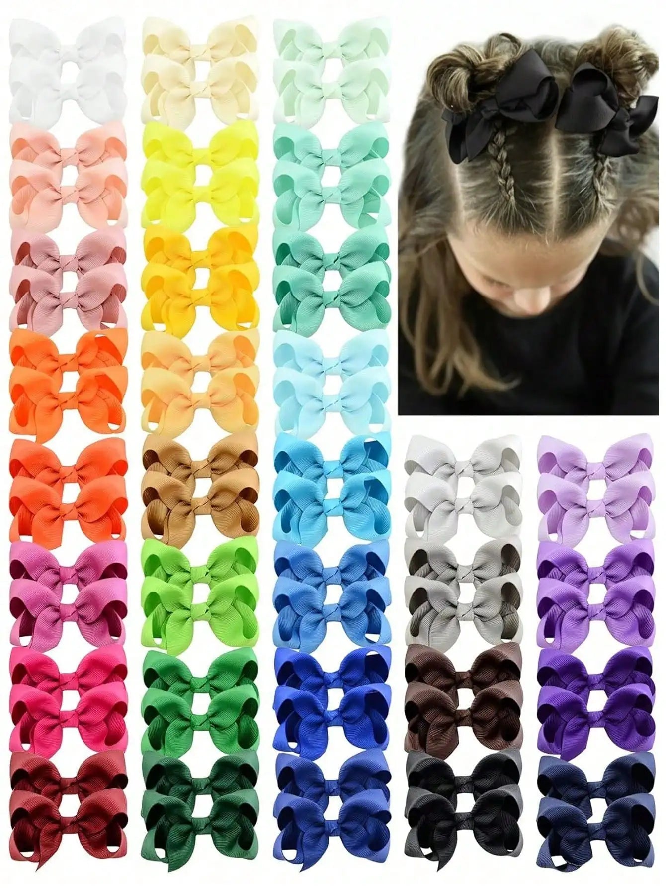 40pcs/Pack Random Color Cute Ribbon Bow Hair Clips, Hair Accessories For Girls Daily Wear