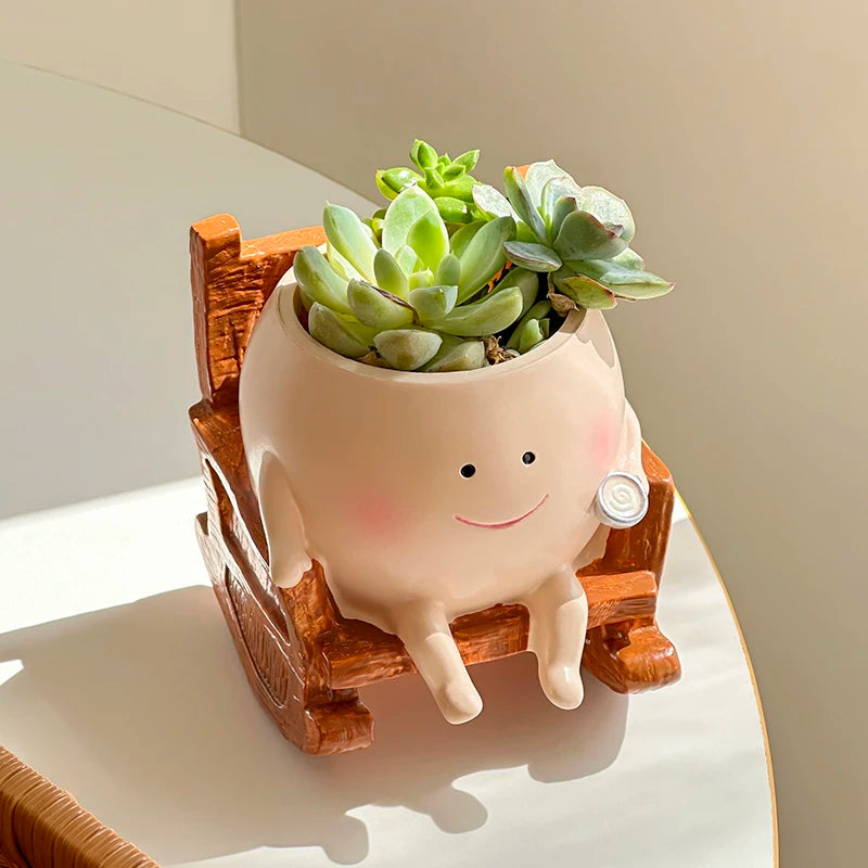 Cute Chair/Swing Smiling Face Little Devil Flower Pot Creative Swing Succulent Plant Flower Pot Garden Home Decoration