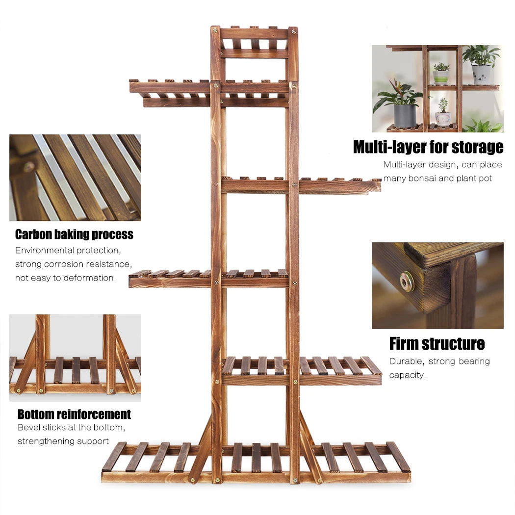 Wood Flower Planter Pot Stand Display Rack for Indoor Outdoor Garden Yard Storage Shelf