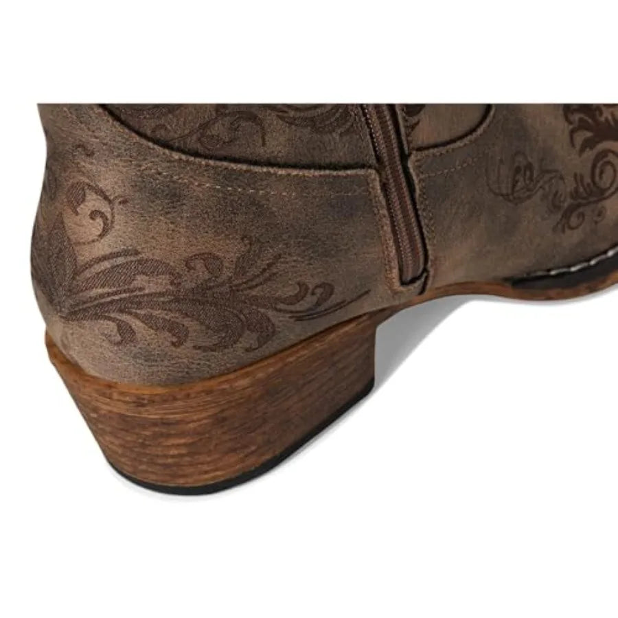 Womens Short Stuff Embroidery Snip Toe Casual Boots Ankle Low Heel 1-2