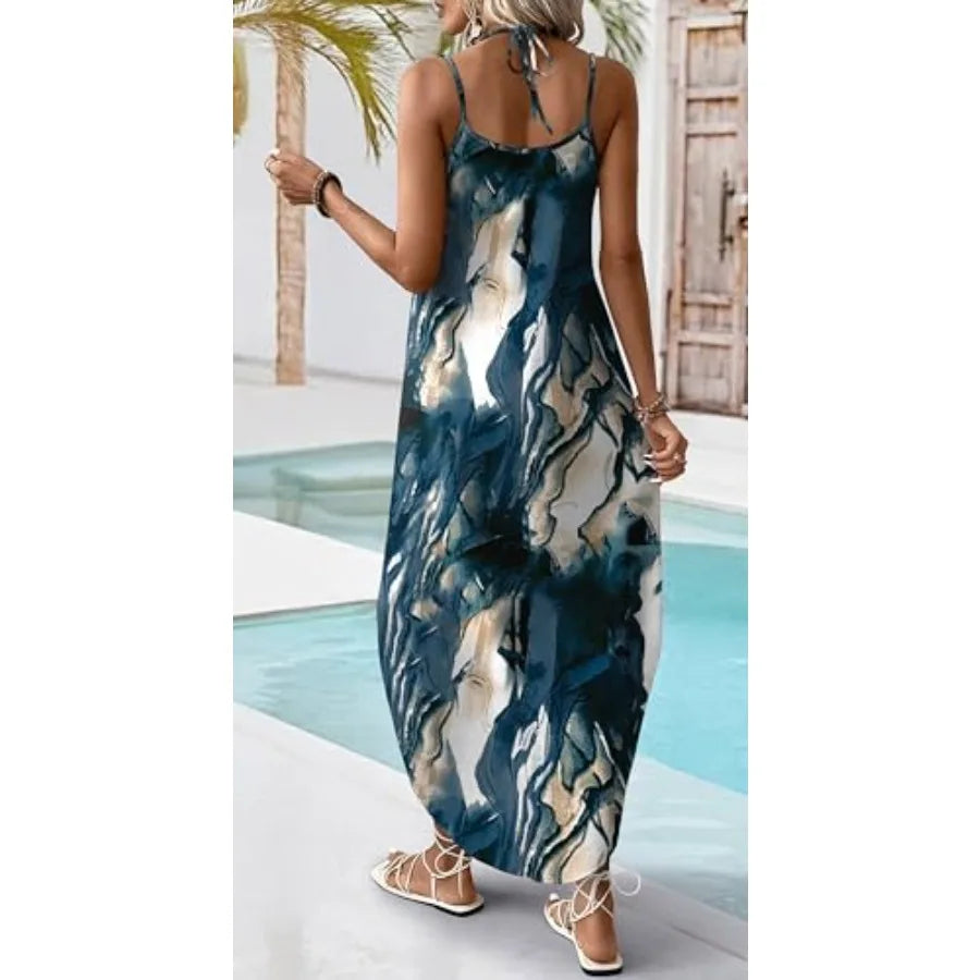 WIHOLL Summer Dresses for Women 2026 Maxi Dress Boho Halter Dress Sundresses Beach Vacation Clothes Travel Outfits