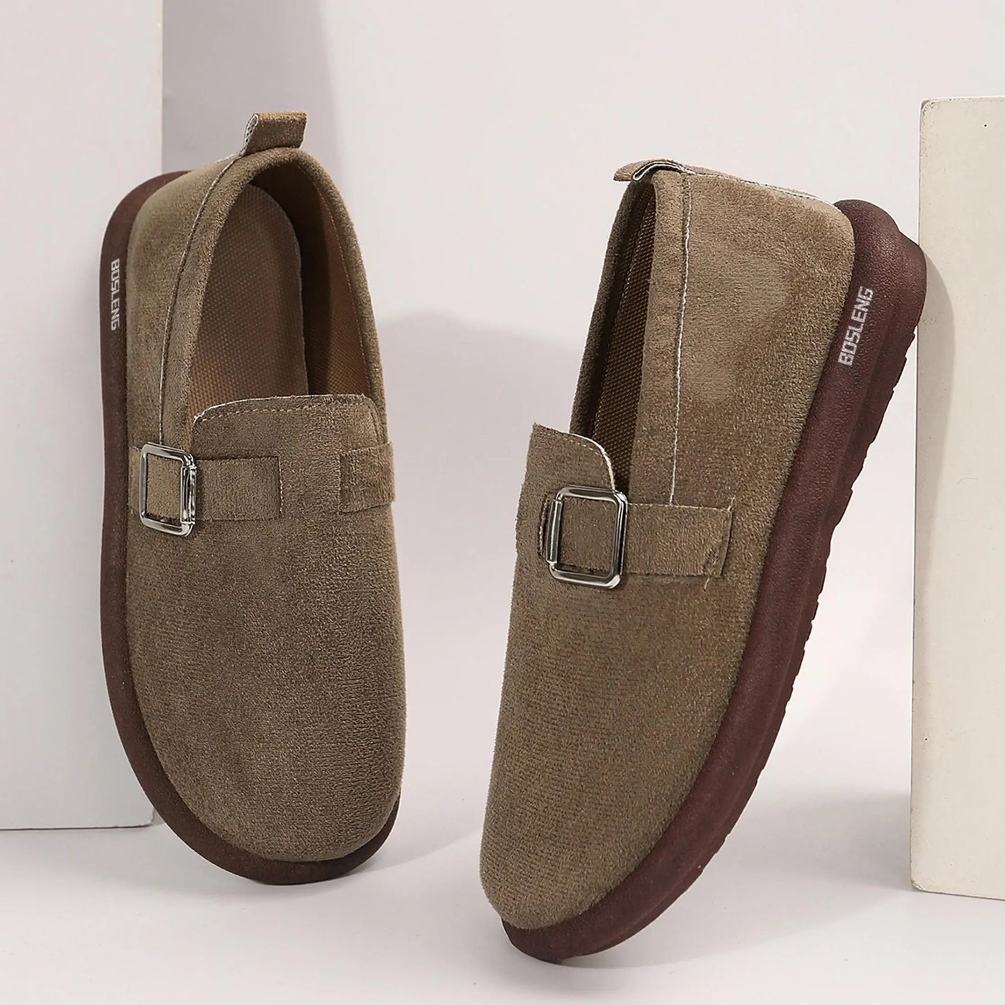 Suede Buckle Loafers for Women Versatile Slip-On Flats with Durable Rubber Sole Walking Shoes