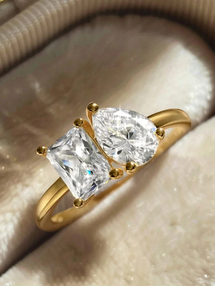 925 Sterling Silver Simple Classic Zircon WaterDrop Square Ring For Women Engagement Wedding Luxury High Quality Fine Jewelry