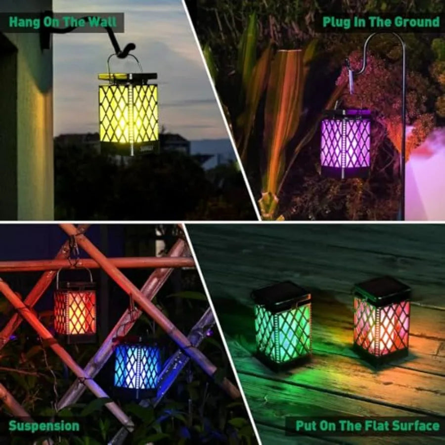 Solar Lanterns- Hanging Solar Lights Color Changing and Fixed 9 Modes Waterproof Hanging Lanterns Outdoor Lights Flickering Fla