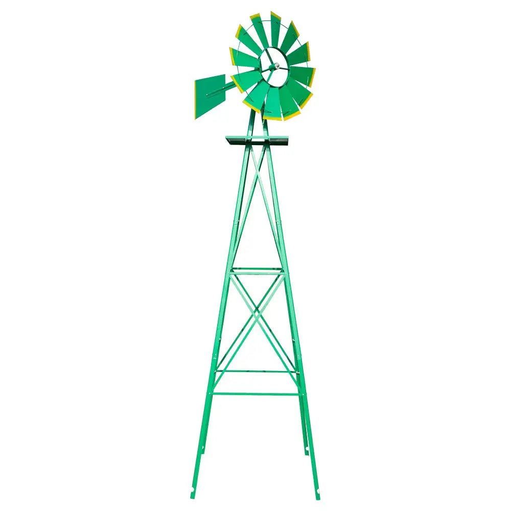 8FT Ornamental Windmill Backyard Garden Weather Vane Heavy Duty Metal 4 Legs Grey