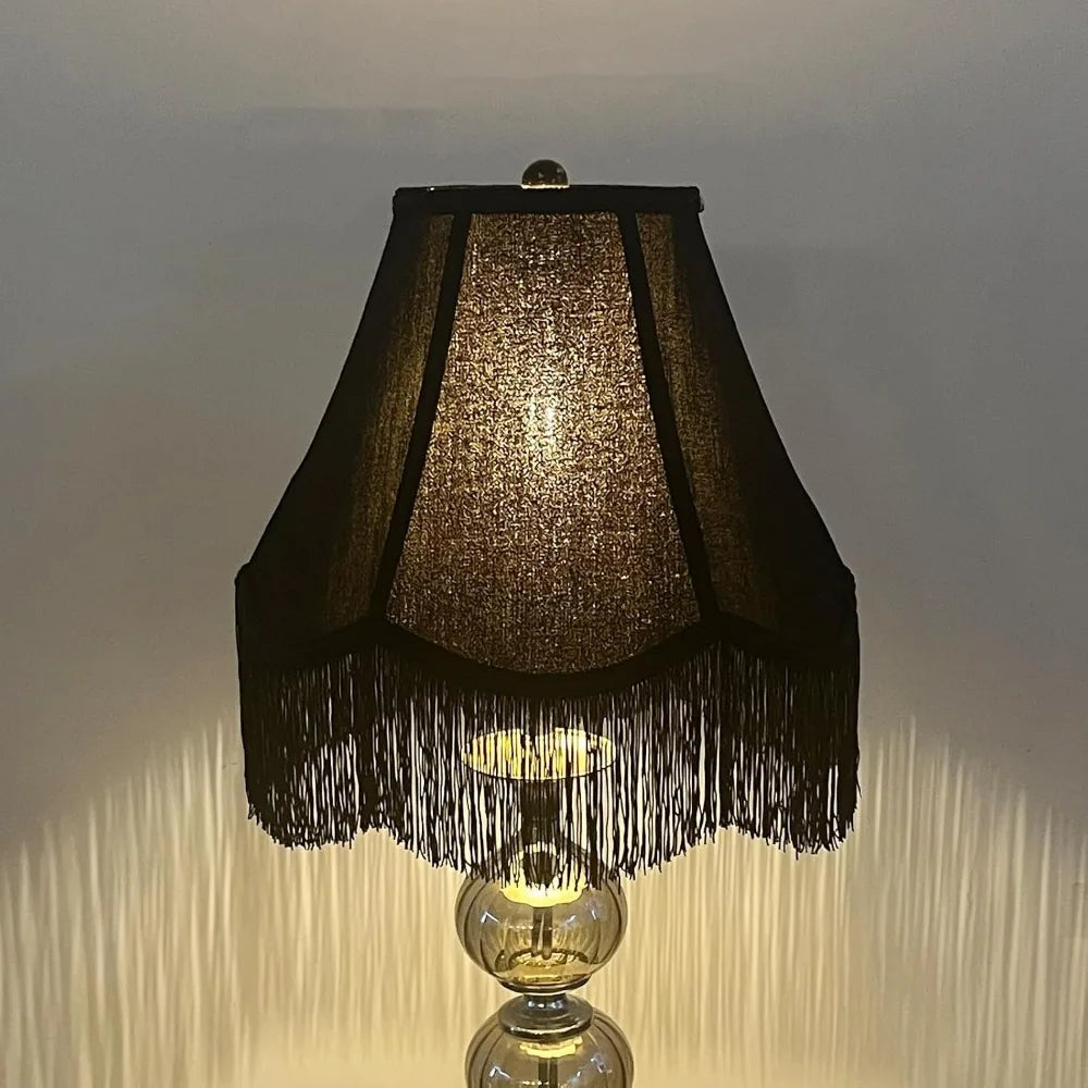 Handcrafted Black Bell Lamp Shades for Table and Floor Lamps, 6x13x9.25 Inches, Scalloped Fringe, Easy Assembly