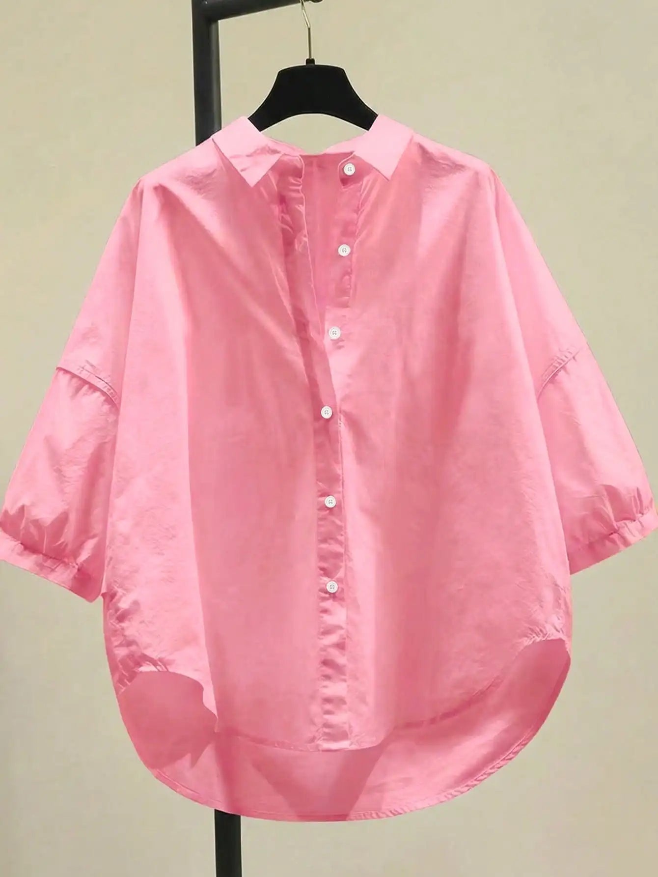 Women's Loose Fit Casual 3/4 Sleeve Shirt With Hollow Back Minimalist White