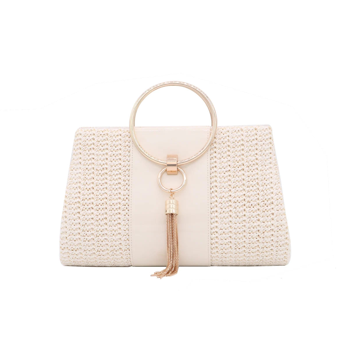 Women’s Summer Straw Tote Bag Elegant Woven Clutch Purse with Zinc Alloy Hardware Versatile Shoulder Bag for Beach Party & Casual Wear Straw Woven Handbag for Women