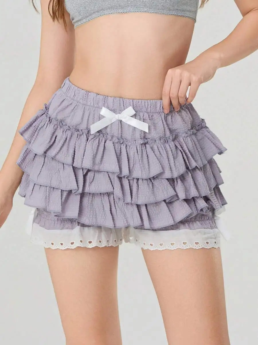 Womens Striped Ruffle Bloomers Shorts With Lace Trim And Bowknot Elastic Waist Summer Casual
