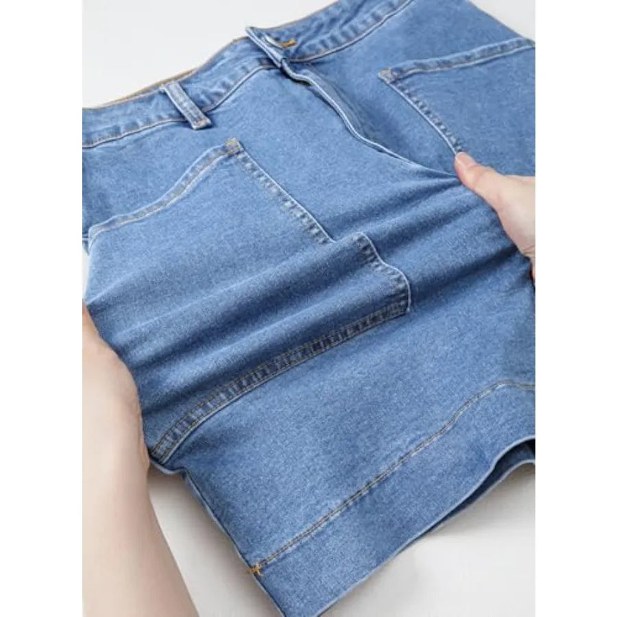 Sidefeel Women's Jean Skirt High Waisted Stretch Casual Summer Zimbaplatinum Denim Skirt with Pockets