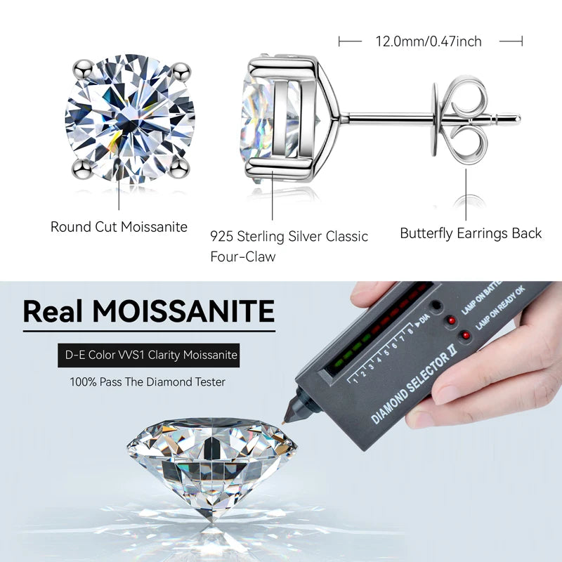 OXTAO With Certified D VVS1 Moissanite Stud Earrings Female Jewelry Sterling Silver S925 Piercing Earrings Wedding Jewelry Gift