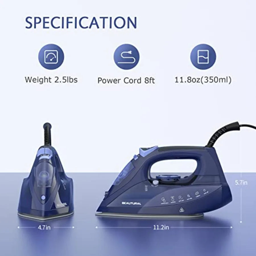 Steam Iron for Clothes with Precision Thermostat Dial, Ceramic Coated Soleplate, 3-Way Auto-Off, Self-Cleaning, Anti-Calcium, A