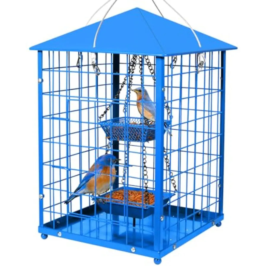 Mealworms Bird Feeders for birds - Metal - Huge Caged Squirrel-Proof Bird Feeders with 2 Cups, DIY Wild Bird Feeders Outdoor Ha