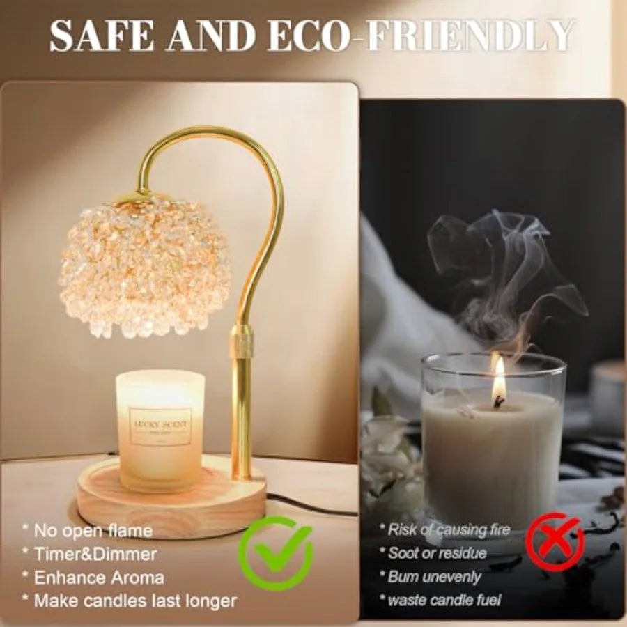 Candle Warmer Lamp with Timer, Dimmable Candle Lamp Warmer with 312 K9 Crystals Adjustable Height Electric Candle Warmer for Wo