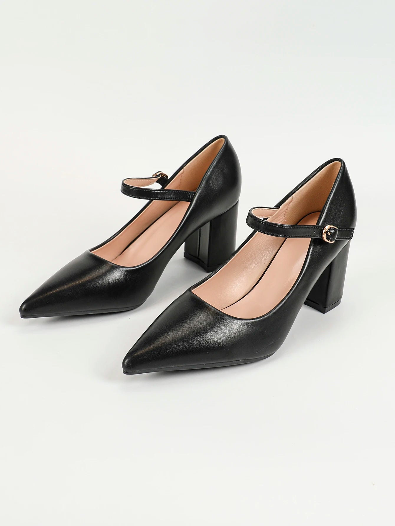 Women's Mary Jane Pumps, Womens Closed Round Toe Block Chunky High Heels Back Strap Party Dress Office