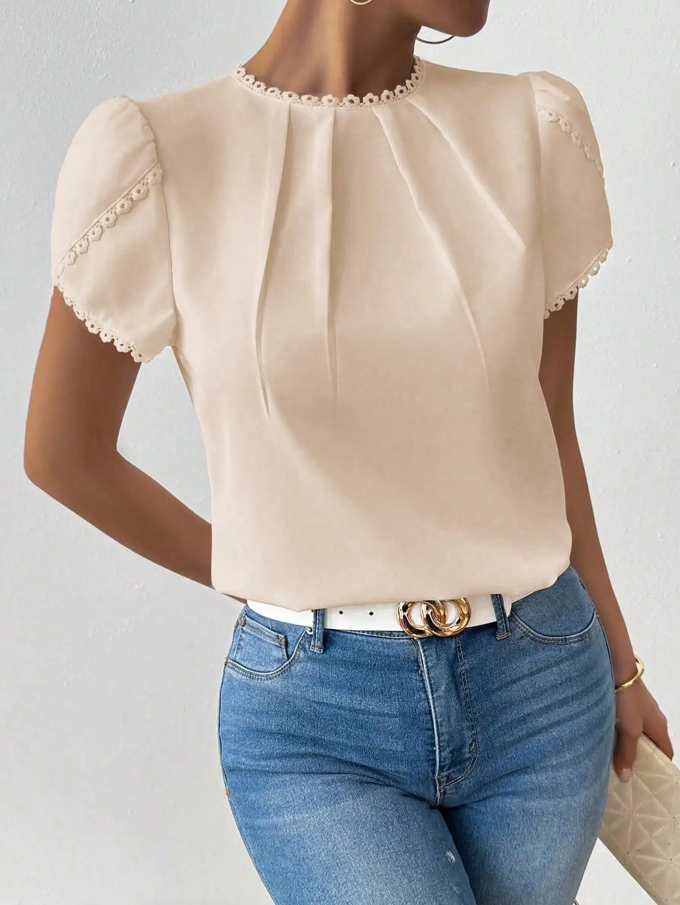 Women's Striped Ruffled Collar Petal Sleeve Blouse