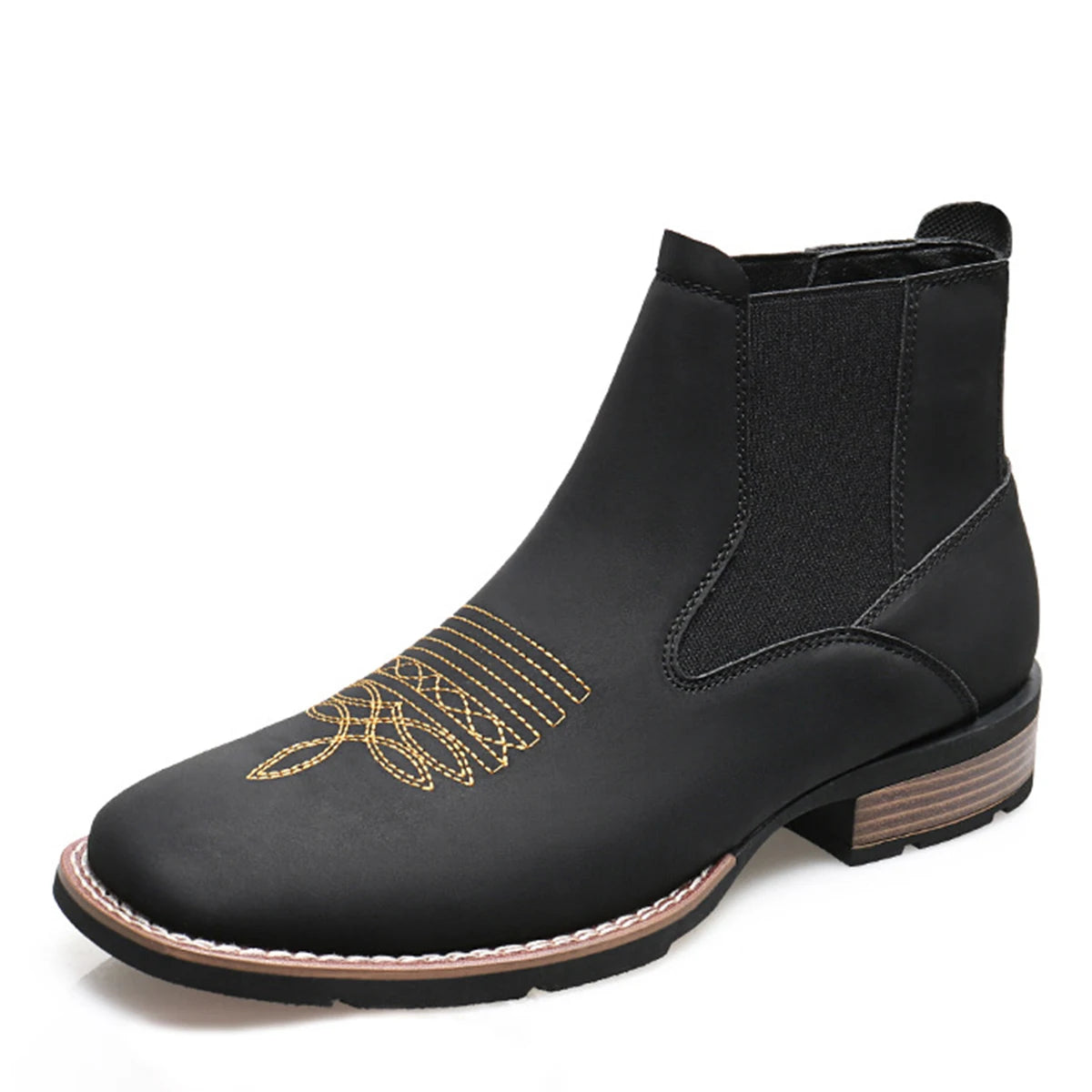Men's Embroidery Boots With Golden Stitches Wear Ankle Boots Casual British Style Casual Shoes With Golden Stitches Decorated Wi