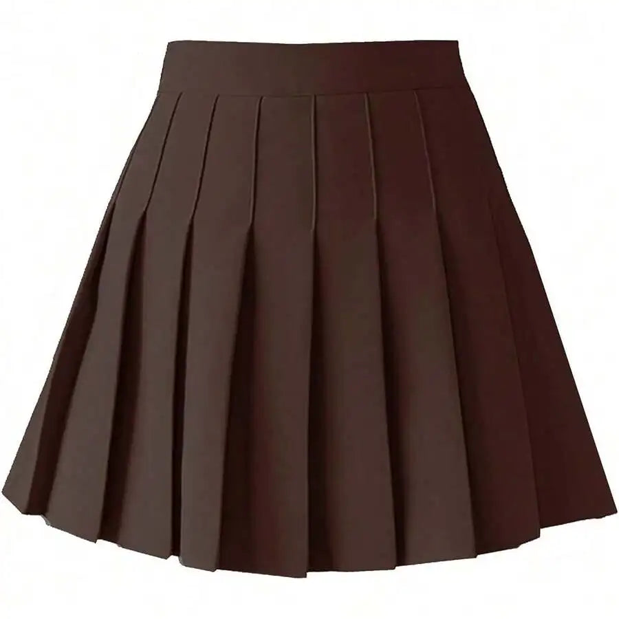 Womens High Waist A-Line Pleated Mini Skirt Solid Color Polyester