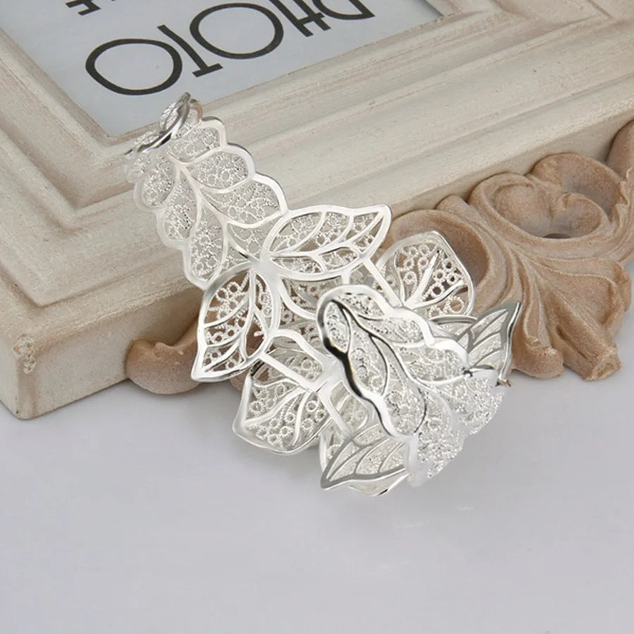 925 Sterling Silver jewelry bangle Hot engagement exquisite retro charm hollow big women lady flowers openings bracelet
