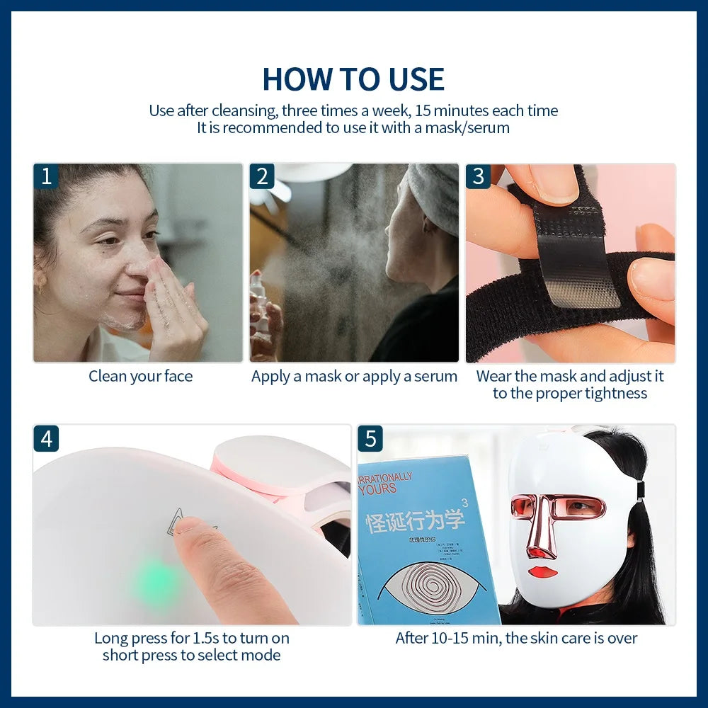 Face Beauty Mask 7 Colors Light LED Mask Photon Red Light Facial Skin Care Repair Skin Anti Aging Wrinkle Skin Tightening