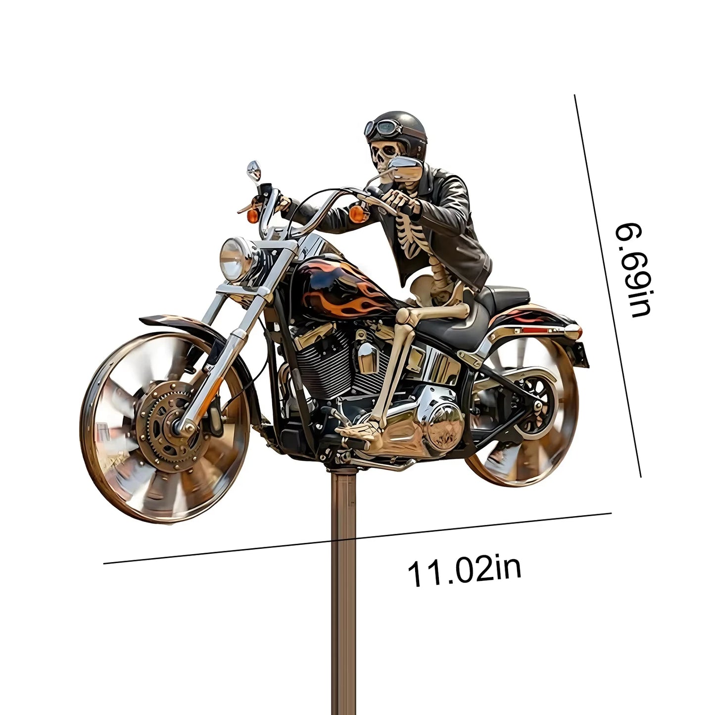 Skeleton Biker Motorcycle Wind Spinner with Rotating Wheel Metal Decorative Pinwheel Windmill for Outdoor Patio Garden Art Decor