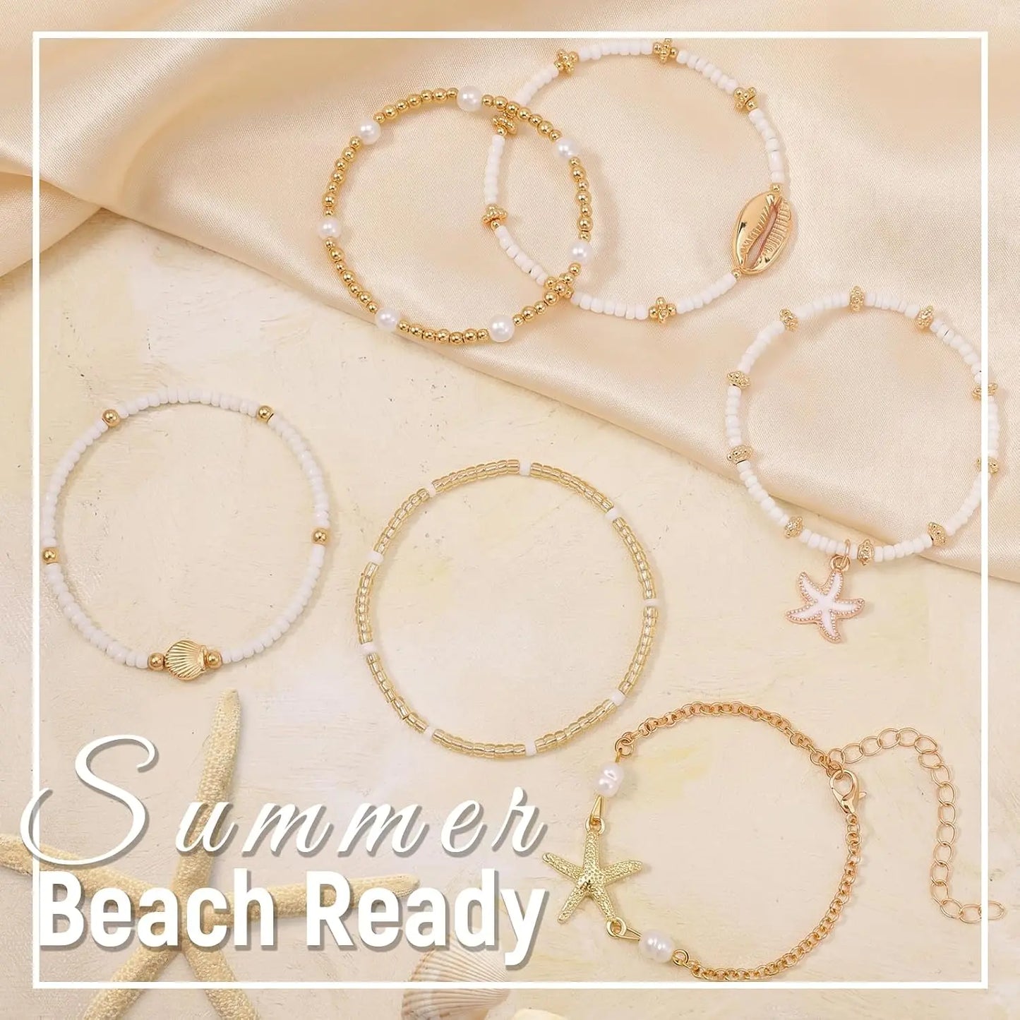 cow print Summer Beach Bracelets for Women Men, Stackable Seashell Starfish Beaded Bracelets, Seaside Holiday Vacation Party Birthday Gifts for Women Surfers Friends Her Him Family