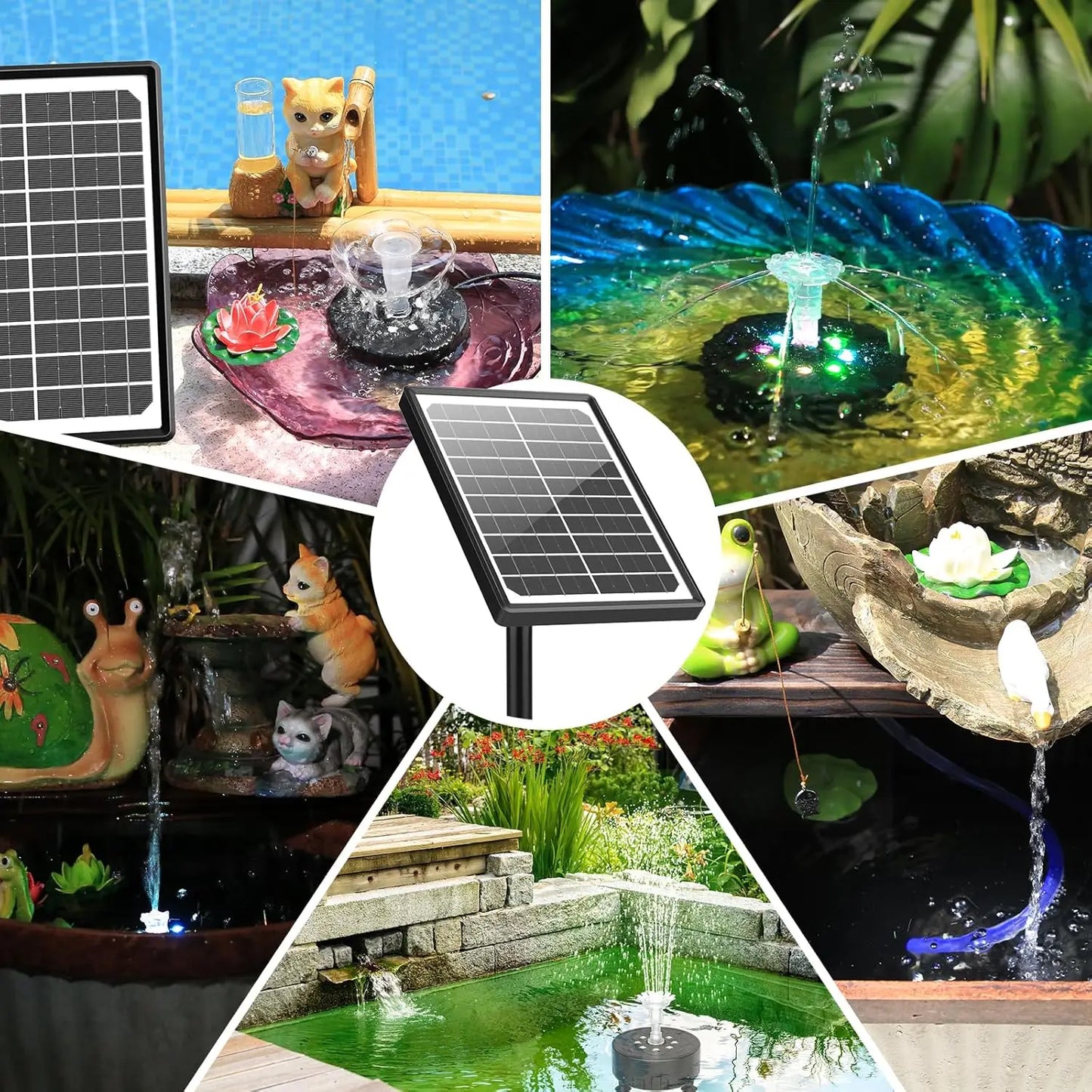 10W Solar Water Fountain with Colorful LED Light 4400mAh Rechargeable Battery Remote Control Solar Fountain Pump with 16 Nozzles