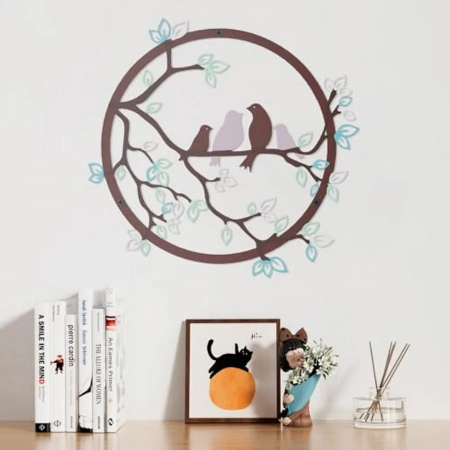 Metal Wall Decor - Birds on Tree Branch Silhouette Bird Wall Art for Living Room Garden Bedroom Office Home Housewarming Party