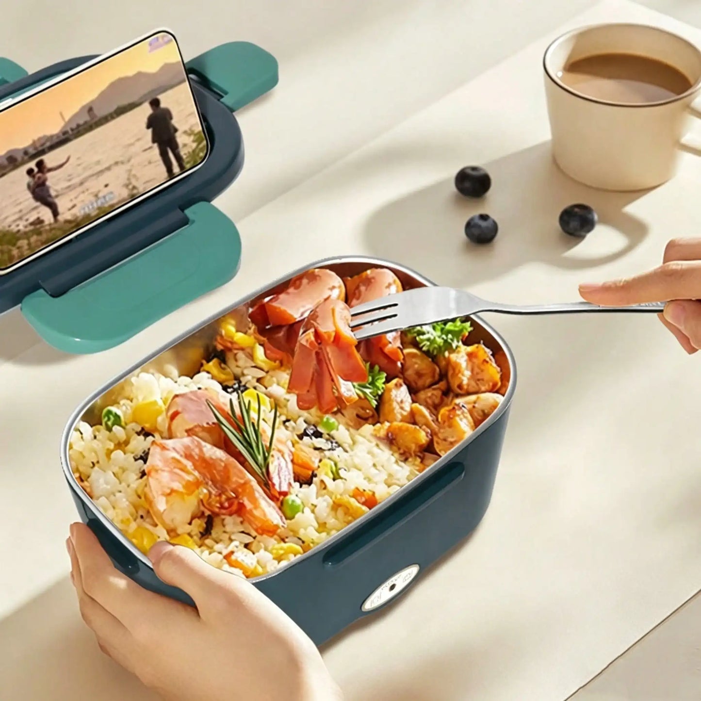 Electric Heating Lunch Box; 1.5L 304 Stainless Steel Dual Compartment Food Warmer, 12V Car Use, Portable Heated Bento Box With Fork, Spoon & Insulated Bag, Viral Must-Have For Office, Travel & Road Trips, Perfect Gift For Com