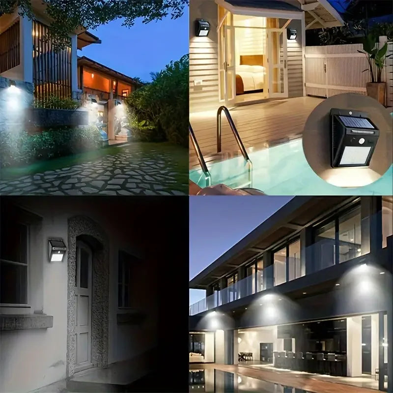 IP45 Waterproof Solar Outdoor Lights - Set of 4 motion sensor security lights with 3 lighting modes for garden fences, garages.