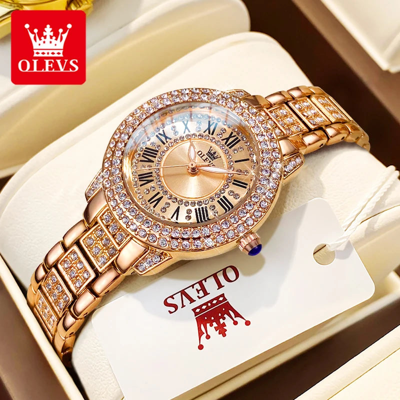 OLEVS 9943 Women Watch High end Luxury Rose Gold Diamond Waterproof Quartz Watch Brand Original Women Dress Watch Reloj Mujer