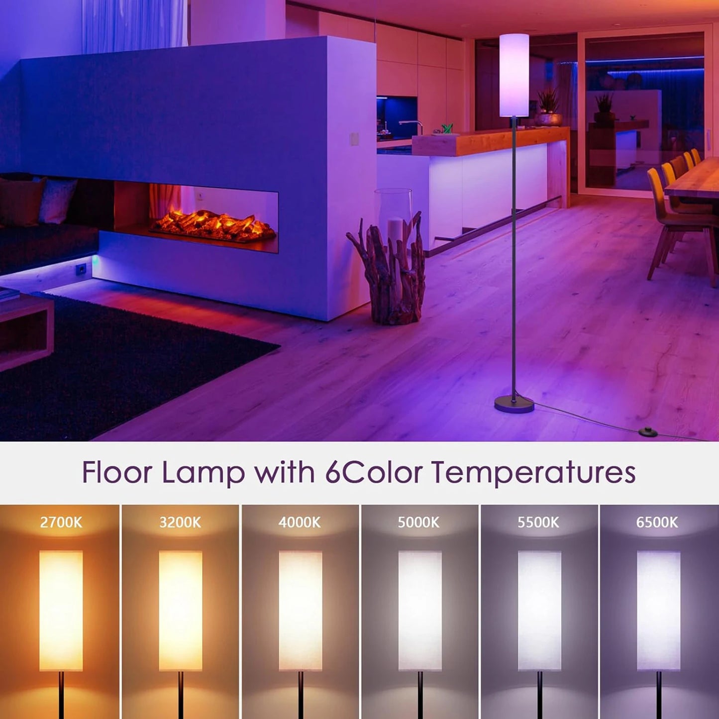 US Modern Floor Lamp Standing Tall Light Foot for Bedroom Living Room Study Room RGB Floor Lamp Study Room Floor Lamp