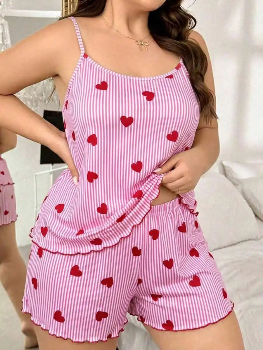 Pink Polka Dot Camisole And Shorts Pajama Set Women Sleepwear Lounge Wear