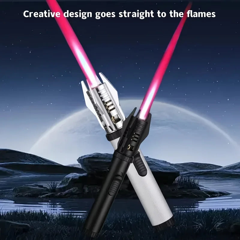 (Without Built-in Butane Gas)1pcs Special-shaped Windproof Butane Torch Lighter with Adjustable Flame & Lock Switch, 360° Use, Turbine Torch Jet Lighter Ignition Gun, Camping Barbecue Welding Supplies, Perfect for Culinary
