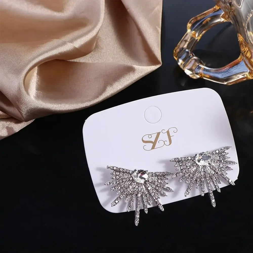 Korean Silver Rhinestone Dangle Earrings for Women, Bling Crystal Star Drop Earrings Party Jewelry