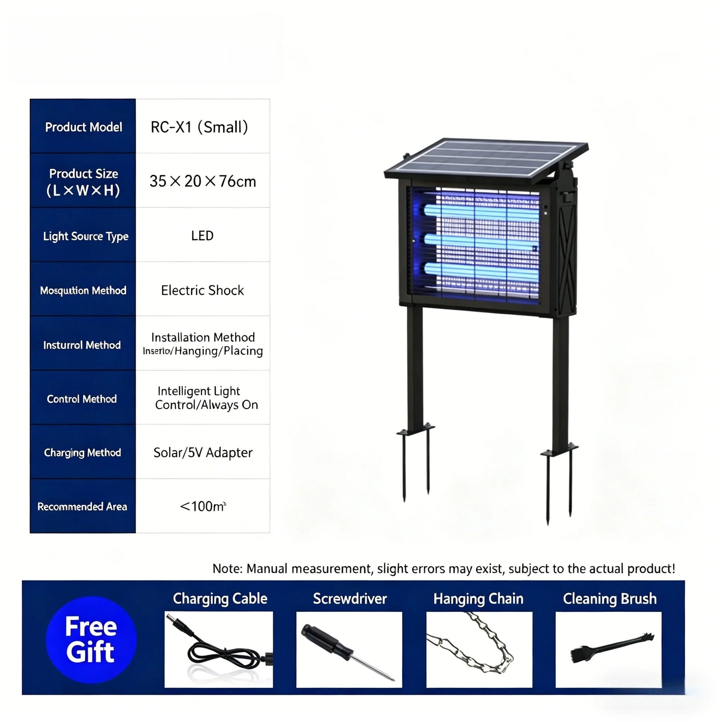 Solar Bug Zapper Outdoor, 3 Tube UV Light Insect Killer, IP45 Waterproof, USB-C Backup, Garden Mosquito Trap