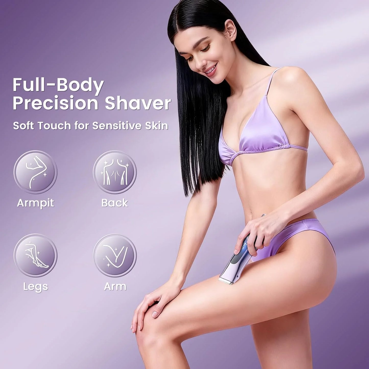 Bikini Trimmer for Women, 2-in-1 Electric Razor with Dual Heads, Ceramic Blade, Waterproof & Rechargeable, Painless Pubic Hair S